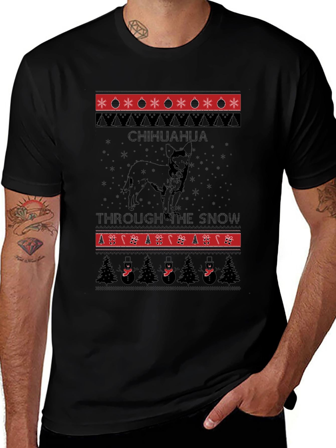 Chihuahua Through The Snow Ugly Christmas T-Shirt