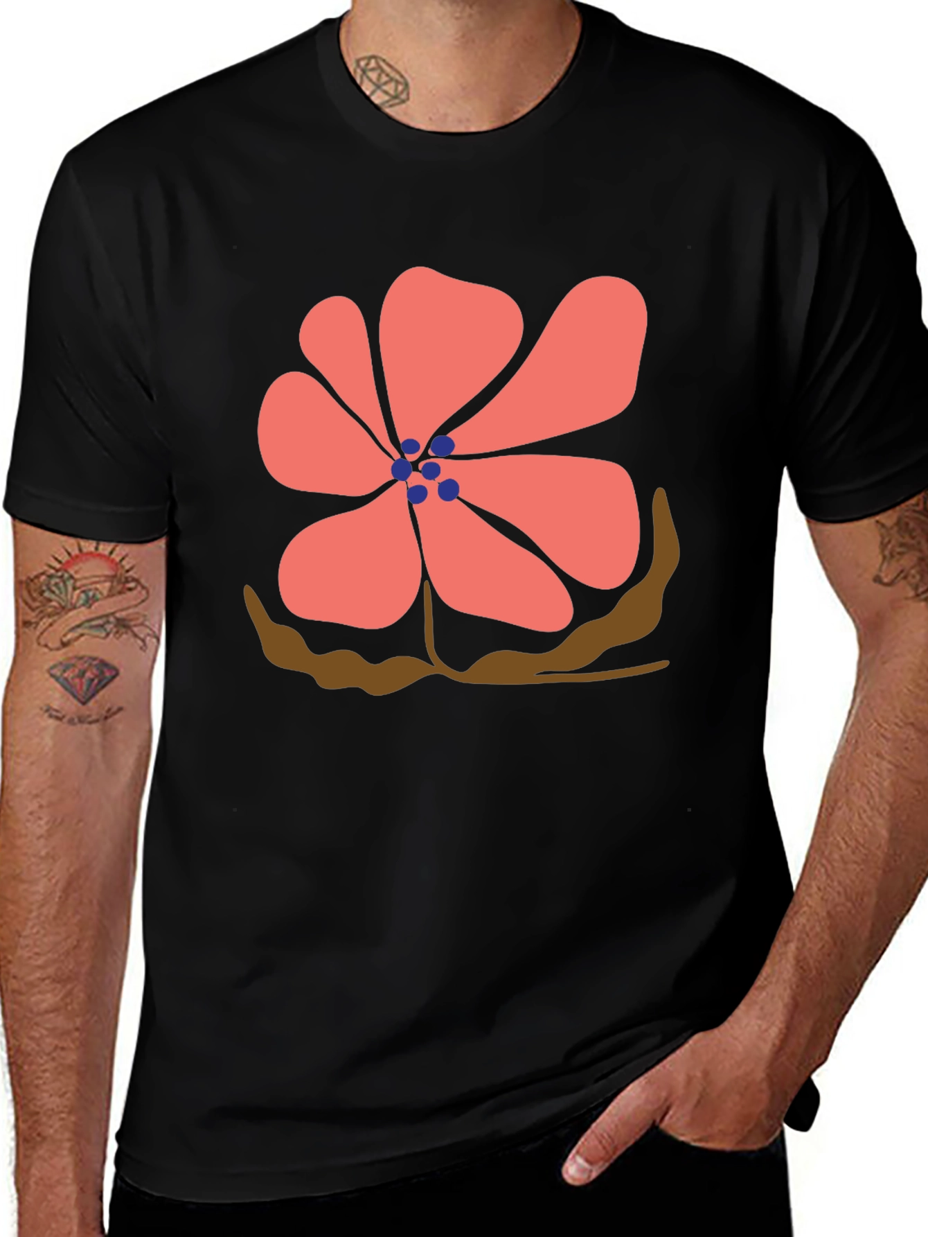 Floral Print Black T-Shirt - Casual Comfort