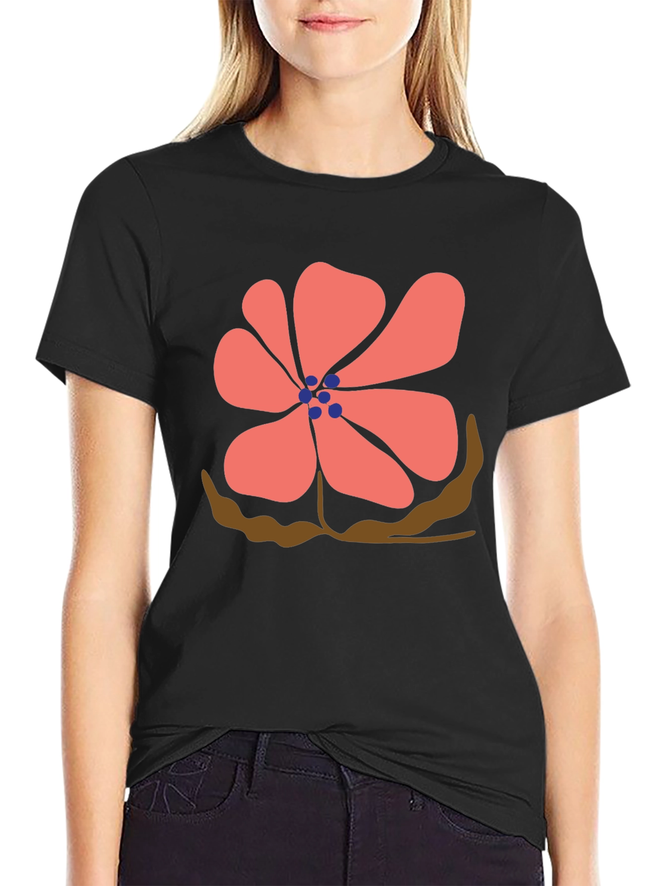 Floral Print Black T-Shirt - Casual Comfort