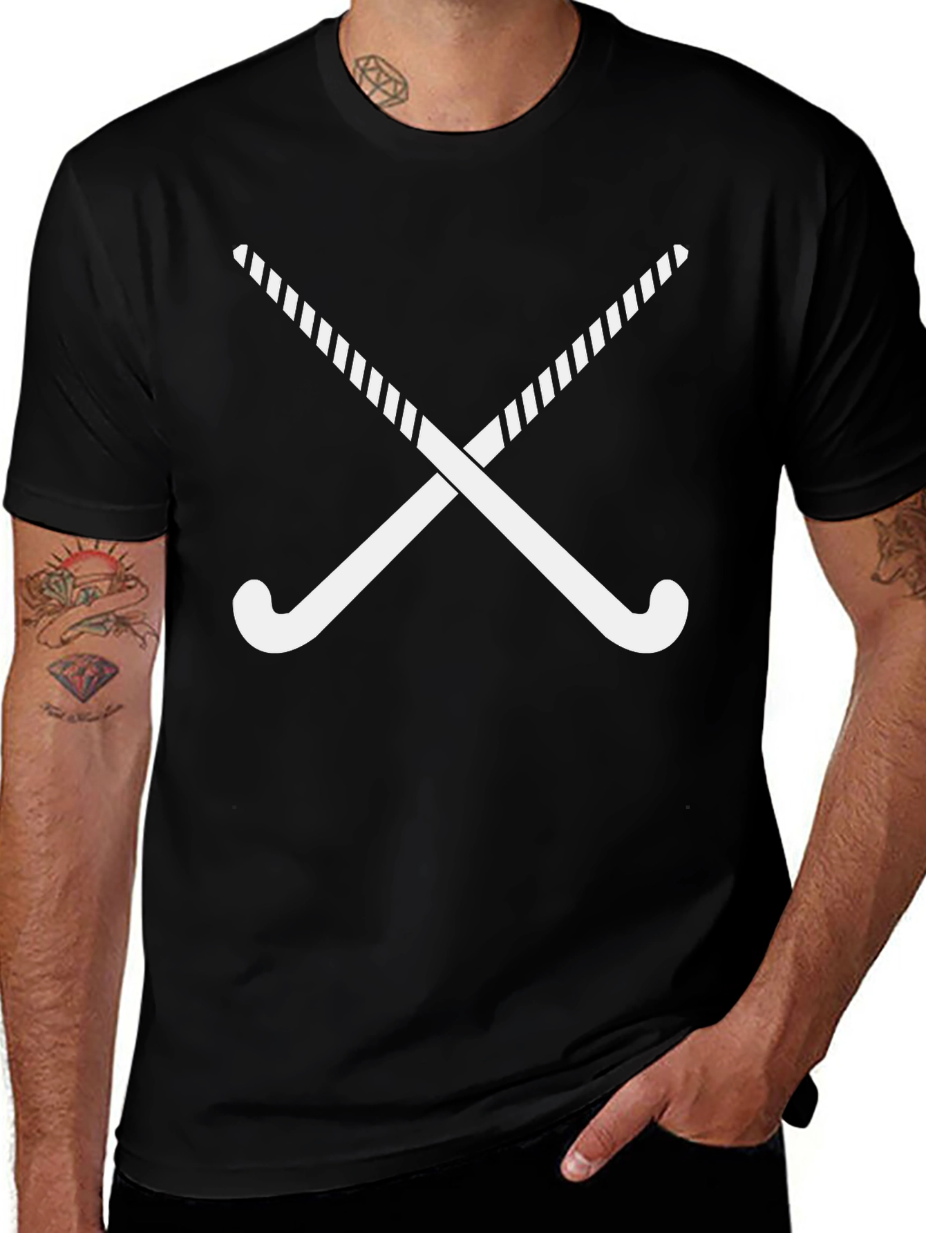 Hockey Sticks Graphic Tee - Black Cotton Casual