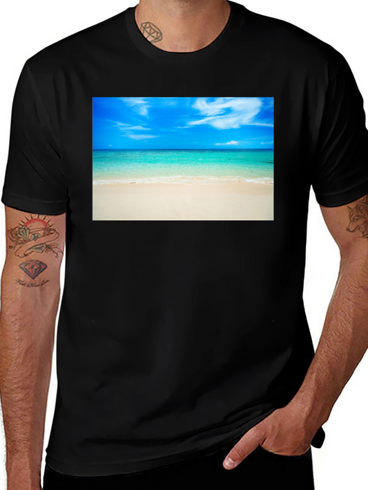 Tropical Beach Scene Black T-Shirt