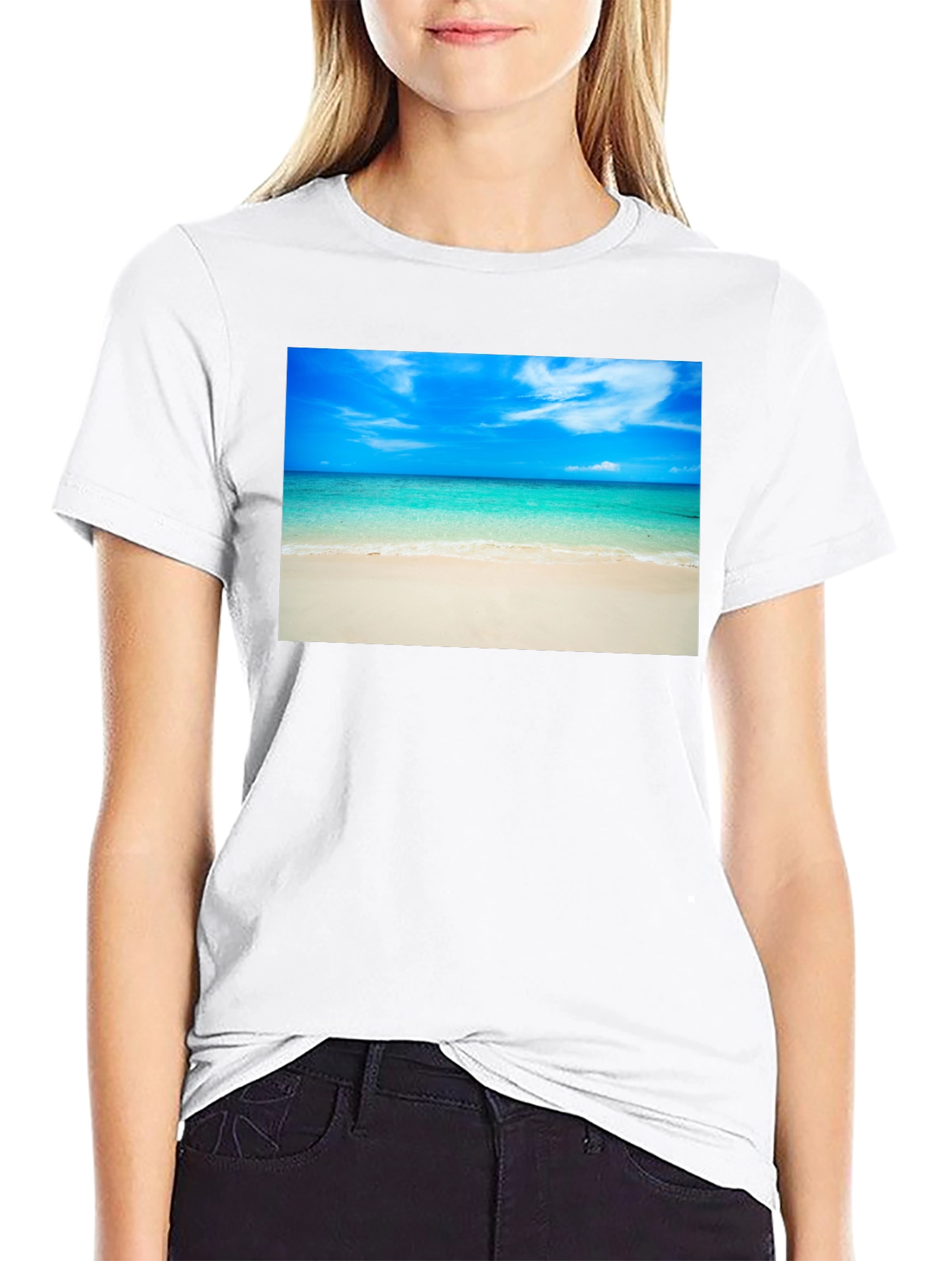 Tropical Beach Scene Black T-Shirt