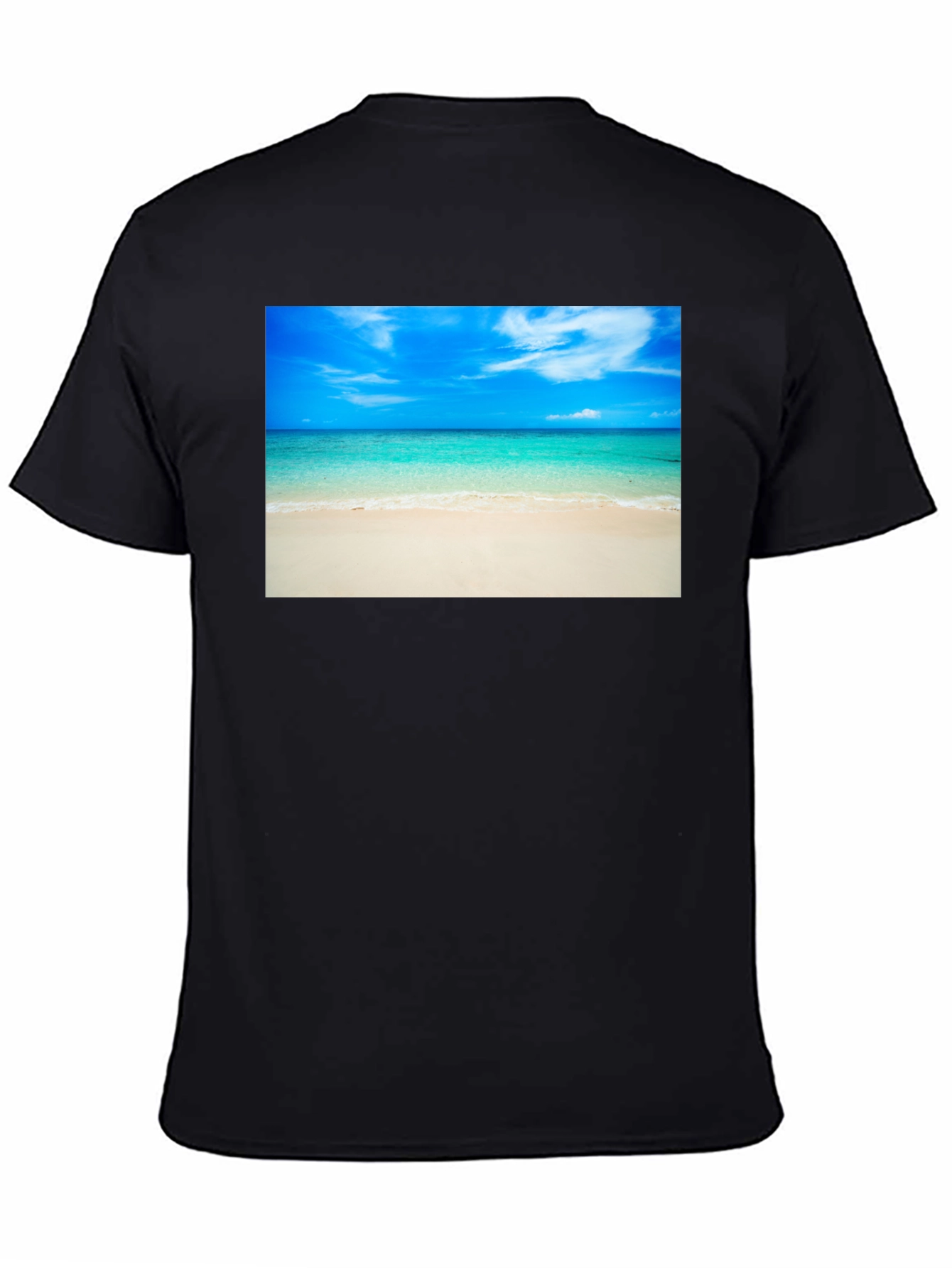 Tropical Beach Scene Black T-Shirt