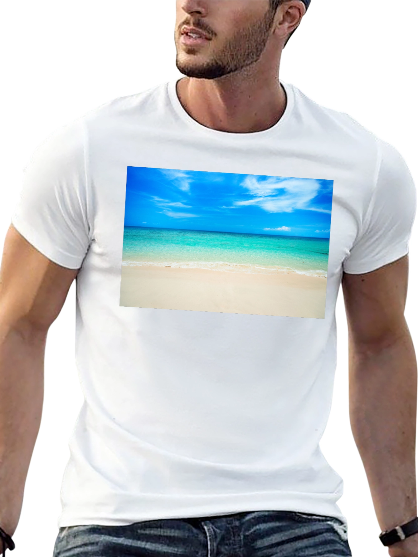 Tropical Beach Scene Black T-Shirt