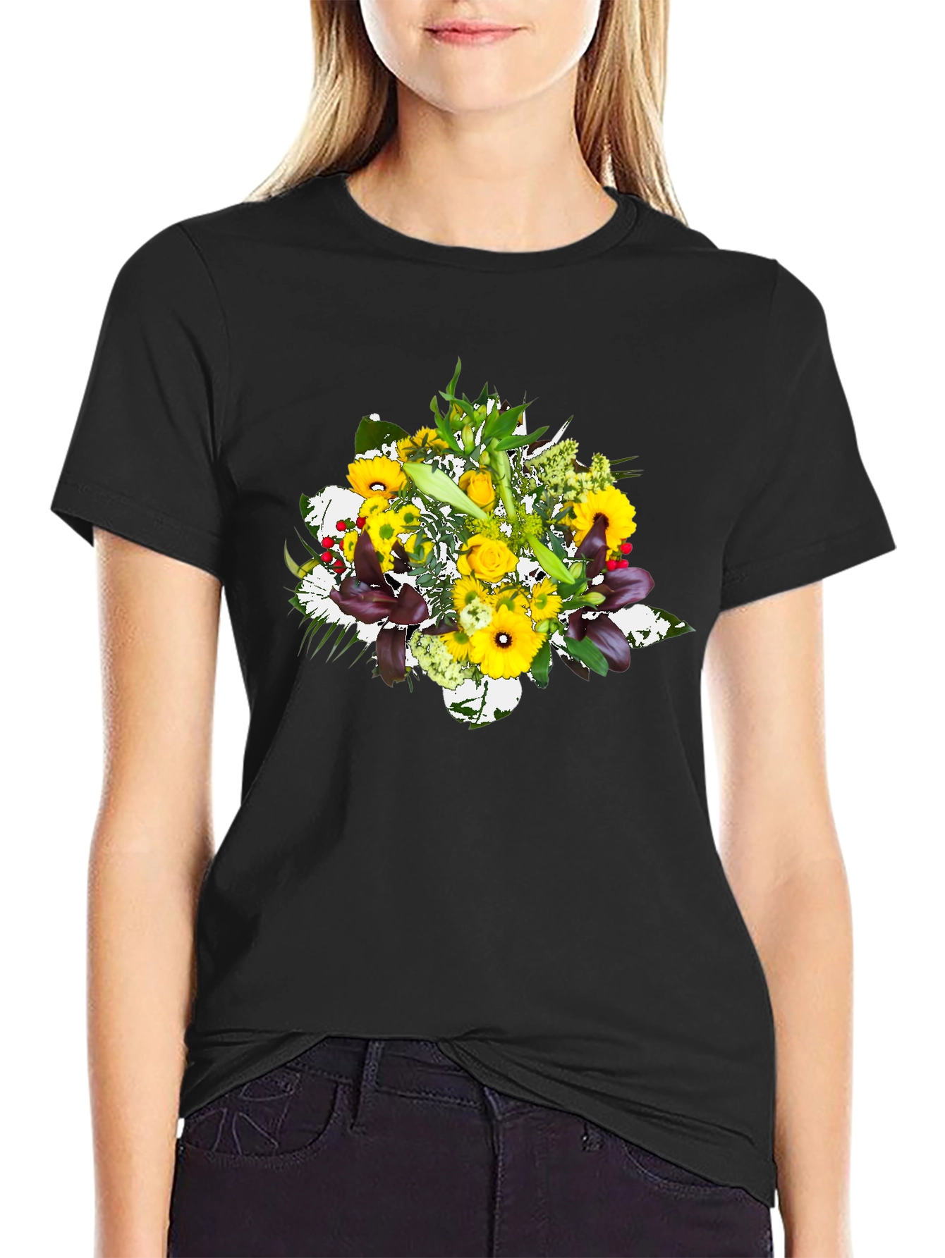 Floral Bouquet Graphic Tee - Black