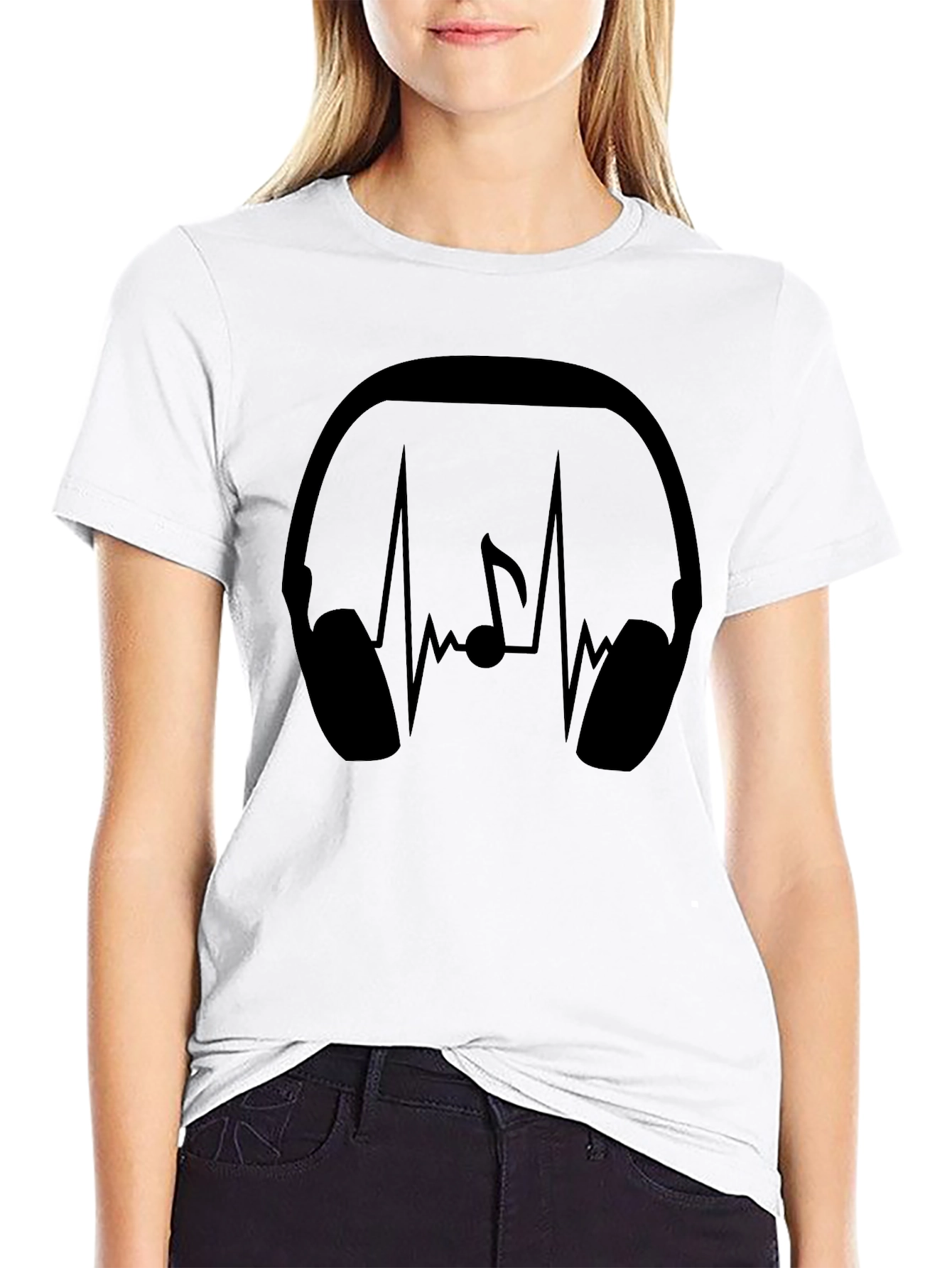 Headphone Music Note Heartbeat Black Graphic Tee