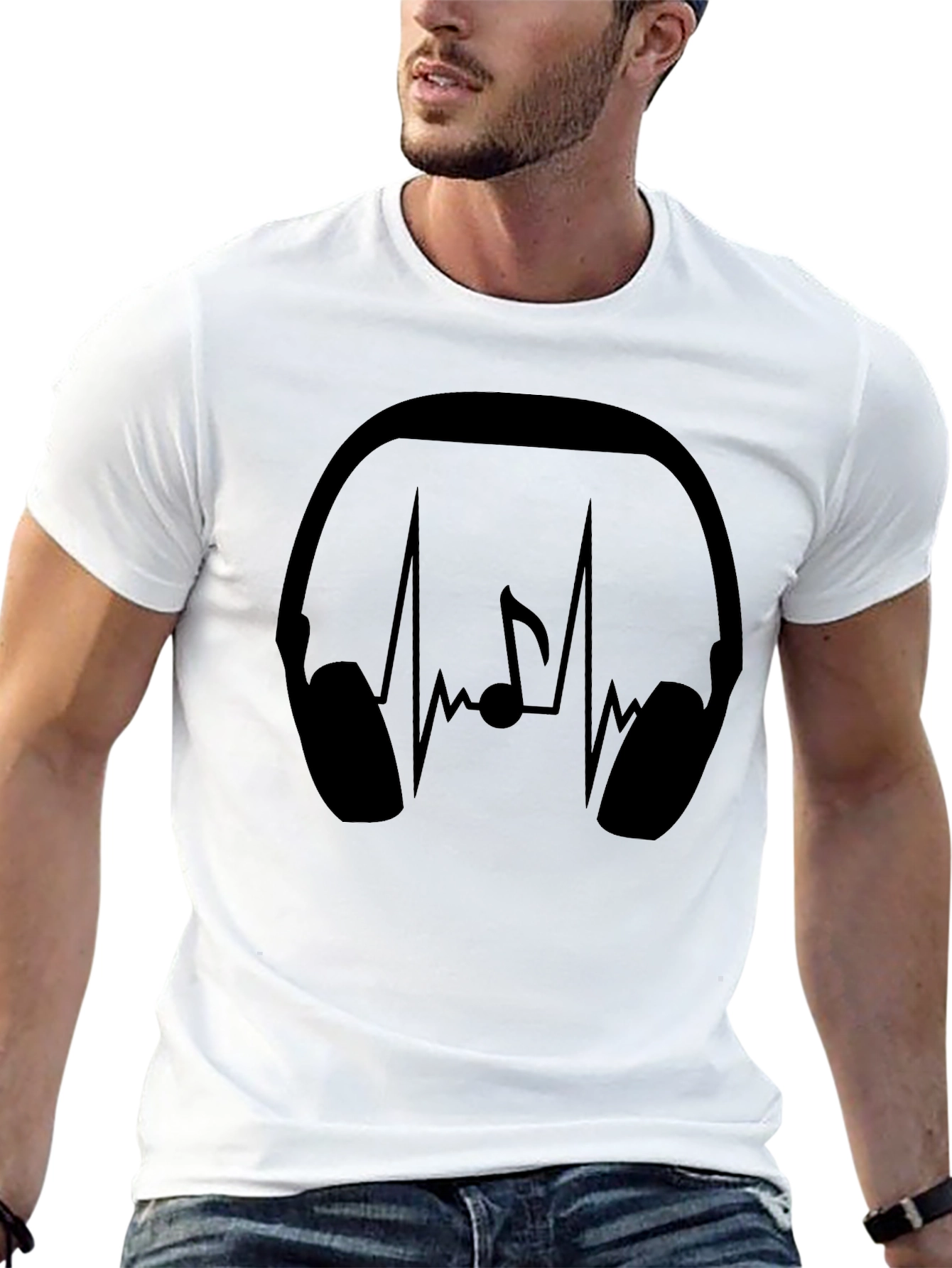 Headphone Music Note Heartbeat Black Graphic Tee