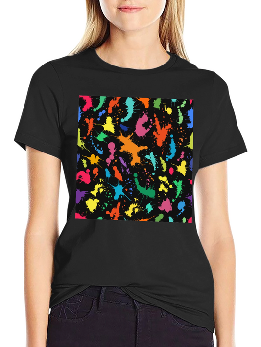 Colorful Splatter Print Black T-Shirt