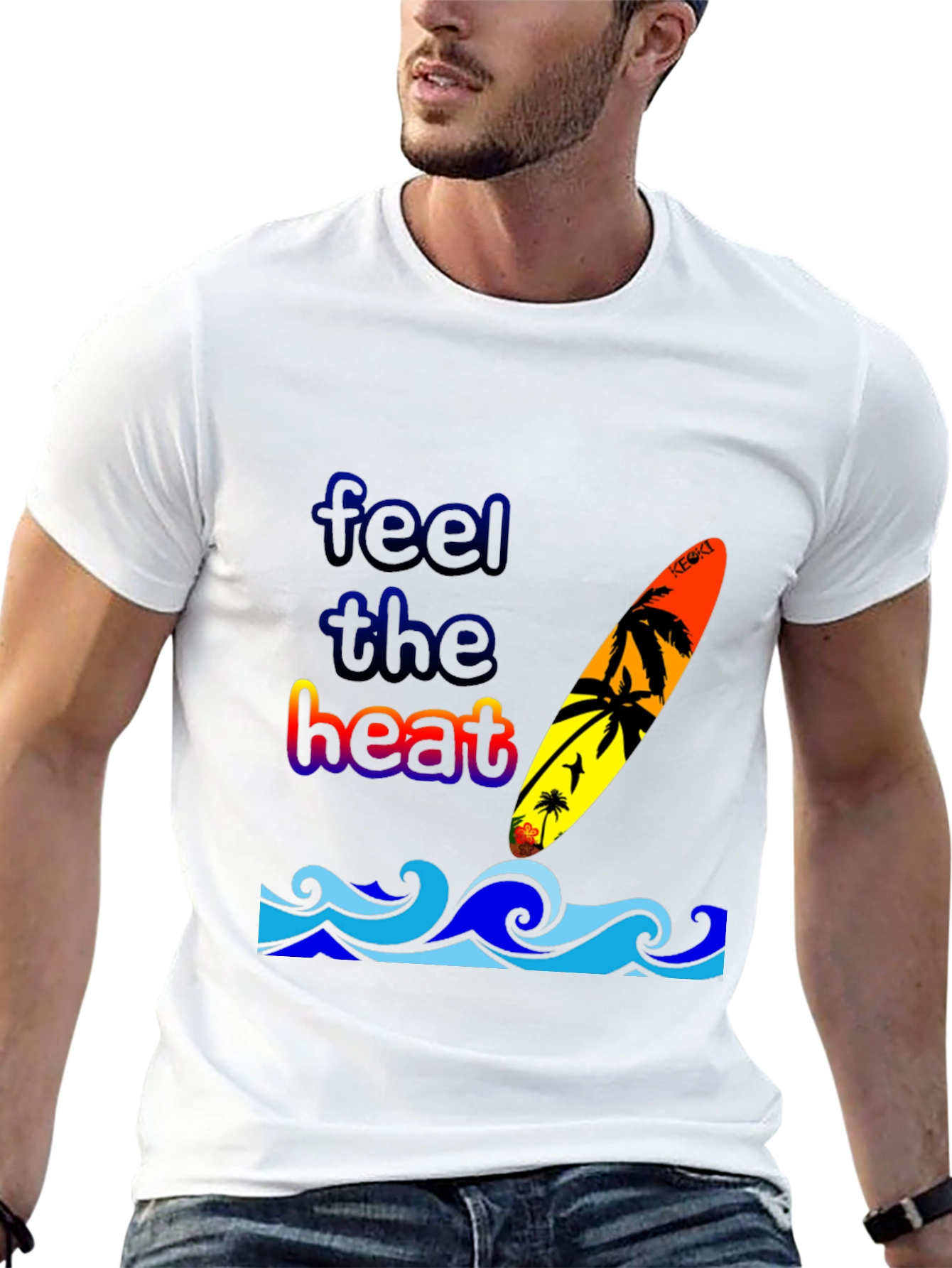 Feel the Heat Surfboard Graphic T-Shirt - Black