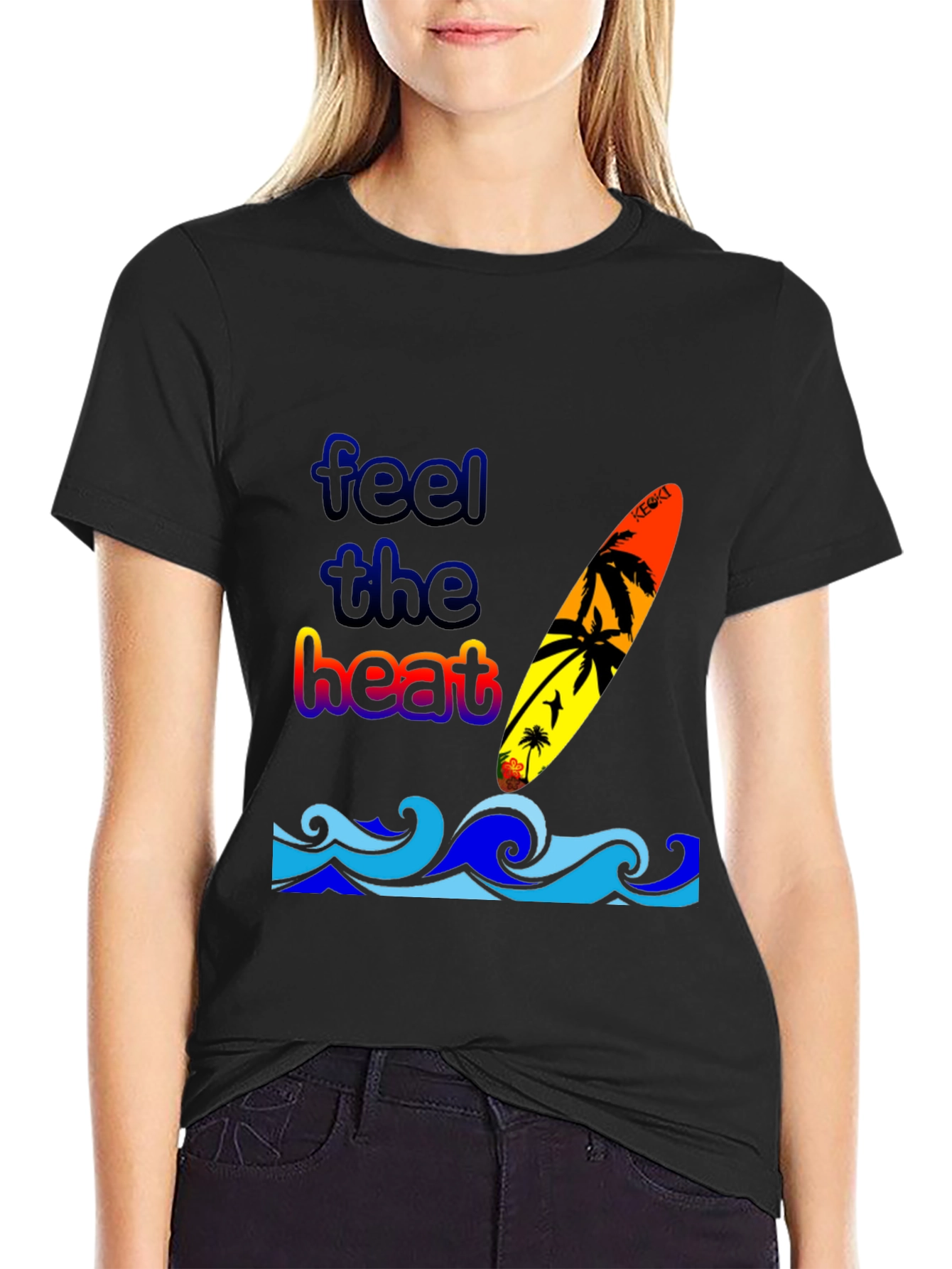 Feel the Heat Surfboard Graphic T-Shirt - Black