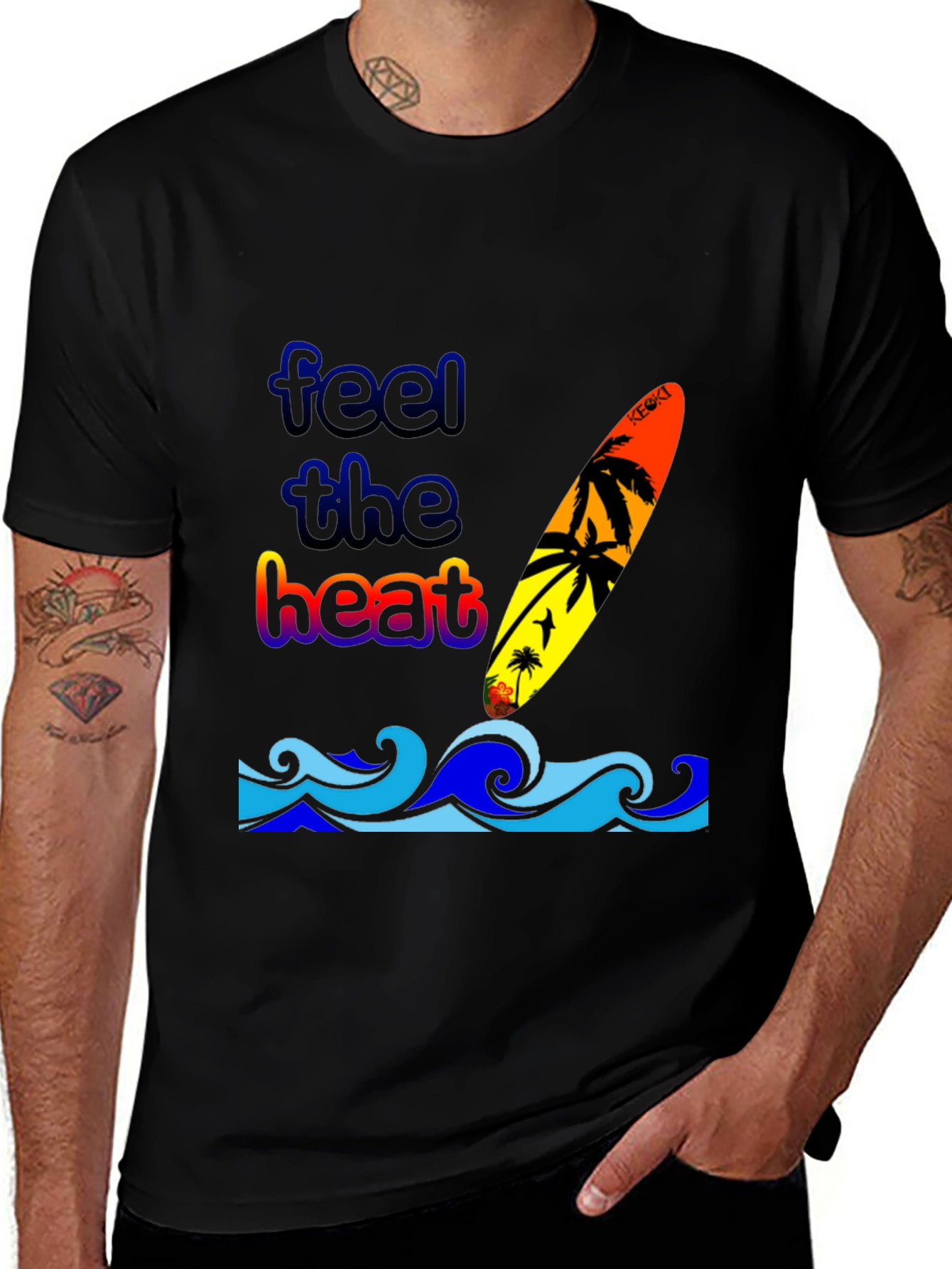 Feel the Heat Surfboard Graphic T-Shirt - Black