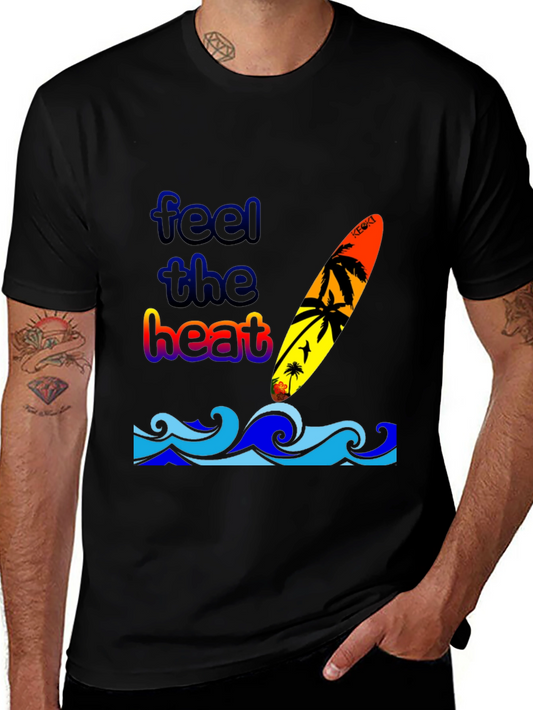 Feel the Heat Surfboard Graphic T-Shirt - Black